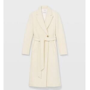 $479 Club Monaco XS White Cream Midi Slim Belted Wool Coat Tailored Classic Long